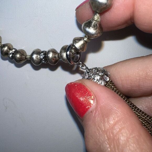 Stella & Dot Metal Bead Necklace with Removable Clip Chain Fringe Pendant - Picture 4 of 9